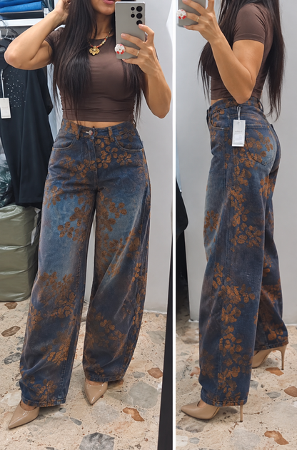 Pantalone Denim Floreale Chic
