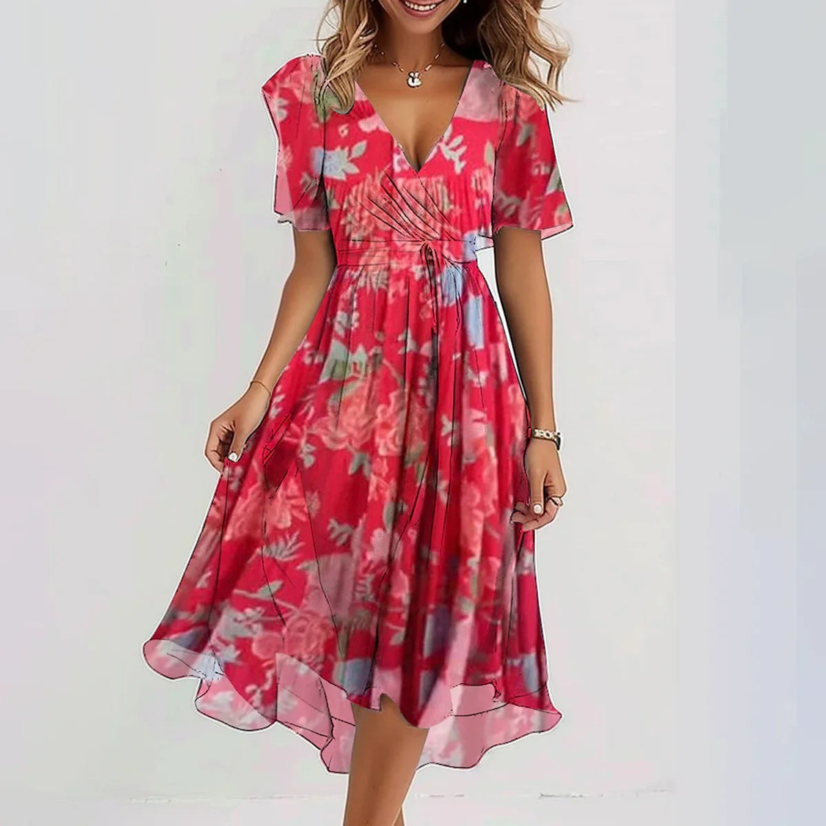 Astrid | Dame Blomstret Midikjole