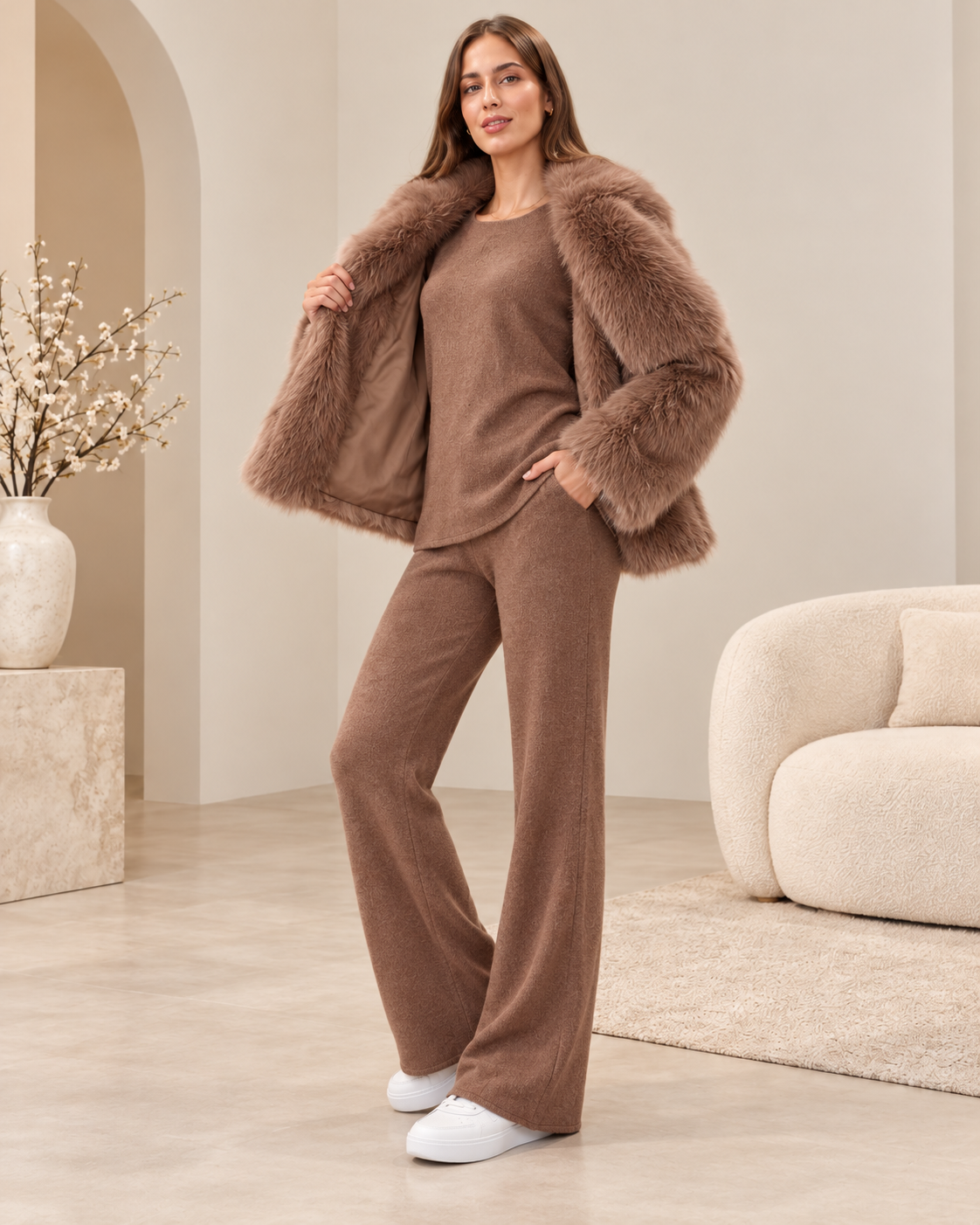 Velmora – Completo Donna 3 Pezzi con Tuta e Pelliccia